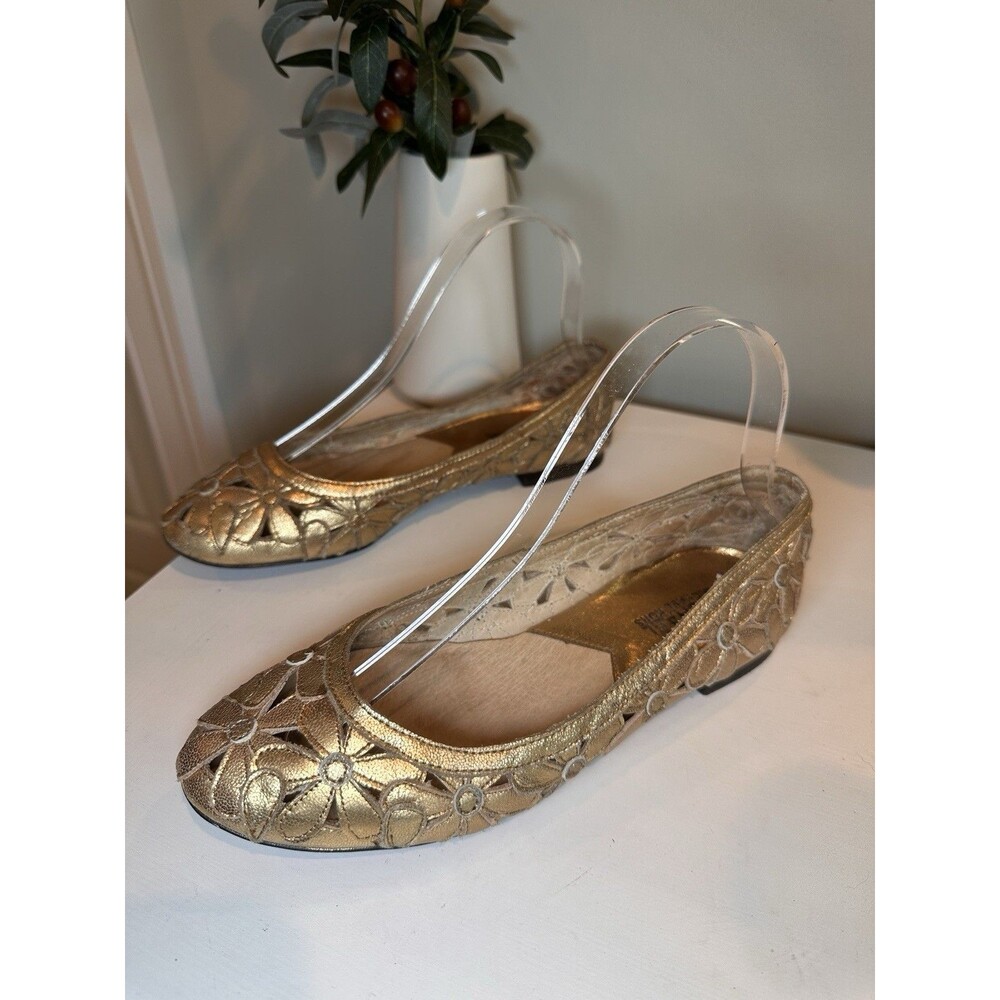 Michael Kors Gold Metallic Leather Cutout Floral Laser Cut Flats Size 7M